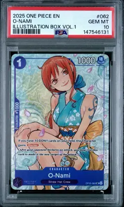 2025 ONE PIECE PROMOS ILLUSTRATION BOX VOL.1 #062 O-NAMI PSA 10 - Image 1