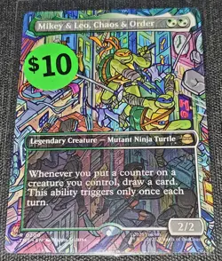 Mikey & Leo, Chaos & Order (Borderless) Teenage Mutant Ninja Turtles MTG #200 NM - Image 1
