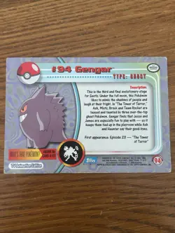 HP! HOLO FOIL Topps Pokemon Gengar #94 2000 TV Animation Edition Blue Logo - Image 2