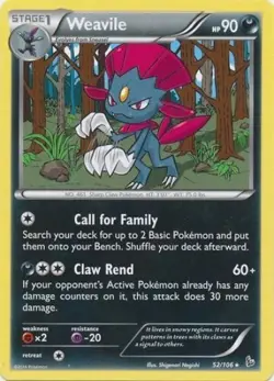 Pokemon TCG - Weavile - 52/106 - Rare - XY: Flashfire [Lightly Played] - Image 1