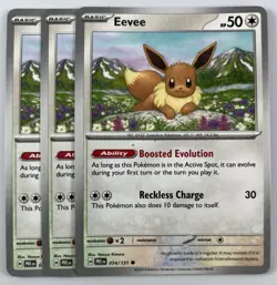 Pokemon Eevee 074/131 (3x) Lot Prismatic Evolutions Common NM 2025 English - Image 1