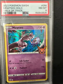 2022 Pokemon Trick or Trade Mewtwo Holo #056 PSA 8 NM-MT Pumpkin Stamp - Image 1