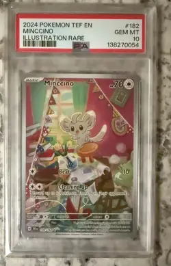 2024 POKEMON TEF EN-TEMPORAL FORCES ILLUSTRATION RARE #182 MINCCINO PSA 10 - Image 1