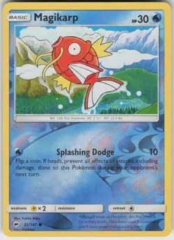 MAGIKARP 32/147 BURNING SHADOWS POKEMON REVERSE HOLO COMMON NM - Image 1
