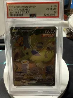 2021 POKEMON SWORD & SHIELD BATTLE STYLES #155 FULL ART/TYRANITAR V PSA 10 - Image 1