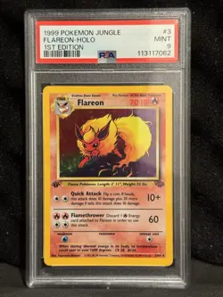 1999 PokÃ©mon Jungle â€“ Flareon Holo (1st Edition)PSA 9 Mint â€“ Card #3/64 - Image 1