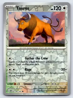 Tauros 128/165 Uncommon 151 Pokemon Reverse Holo Near Mint - Image 1