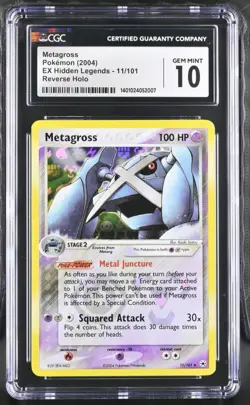 Pokemon TCG CGC 10 GEM MINT Metagross 11/101 Reverse Holo EX Hidden Legends - Image 1