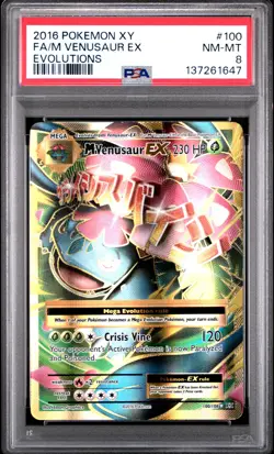 2016 POKEMON XY EVOLUTIONS #100 FULL ART/M VENUSAUR EX PSA 8 - Image 1