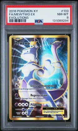 2016 POKEMON XY EVOLUTIONS #103 FULL ART/MEWTWO EX PSA 8 - Image 1