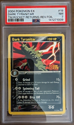 2004 Pokemon EX Team Rocket Returns Dark Tyranitar #19 Reverse Holo Rare PSA 7 - Image 1