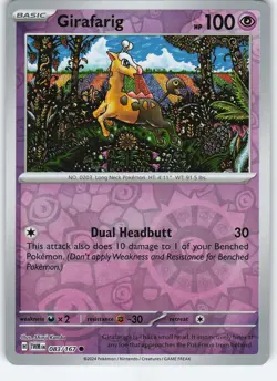Girafarig 083/167 Common Reverse Holo SV06: Twilight Masquerade NM Pokemon - Image 1