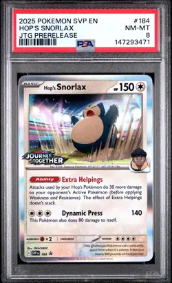 2025 POKEMON SVP EN-SV BLACK STAR PROMO #184 HOP'S SNORLAX PSA 8 - Image 1