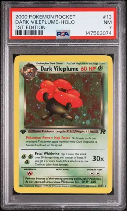 2000 POKEMON ROCKET 1ST EDITION #13 DARK VILEPLUME-HOLO PSA 7 - Image 1