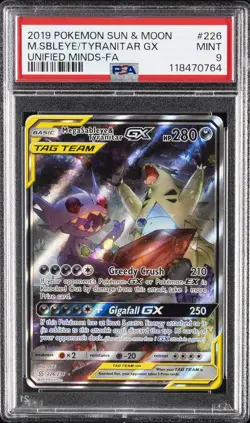 2019 POKEMON SUN & MOON UNIFIED MINDS FULL ART/MEGA SABLEYE & TYRANITAR GX PSA 9 - Image 1