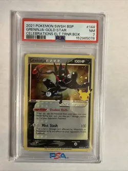 2021 Pokemon SWSH BSP Greninja Gold Star #144 Celebrations Elt.Trnr.Box PSA 7 - Image 1