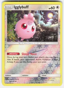 Igglybuff 168/236 Uncommon Cosmic Eclipse Pokemon Reverse Holo Lightly Played - Image 2