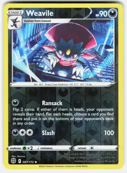 Weavile 087/172 Uncommon Brilliant Stars Pokemon Reverse Holo Near Mint - Image 2
