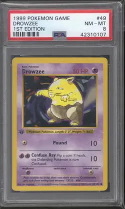 Pokemon Base Set 1st Edition Shadowless Drowzee 49/102 PSA 8 - Image 1