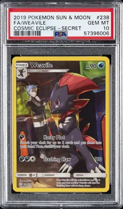 2019 POKEMON SUN & MOON COSMIC ECLIPSE SECRET #238 FULL ART/WEAVILE PSA 10 - Image 1