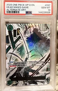 2025 ONE PIECE OP12-037 LEGACY OF THE MASTER DEAD MAN'S GAME ALT ART PSA 10 - Image 4