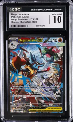 2025 POKEMON MEGA EVOLUTION #179/132 MEGA LUCARIO EX CGC 10 GEM MINT - Image 1