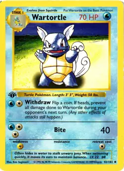Pokemon TCG Wartortle Base Set Shadowless Uncommon 42/102 1st Edition LP/MP - Image 1