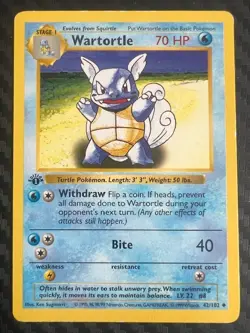 Pokemon TCG Wartortle Base Set Shadowless Uncommon 42/102 1st Edition LP/MP - Image 3