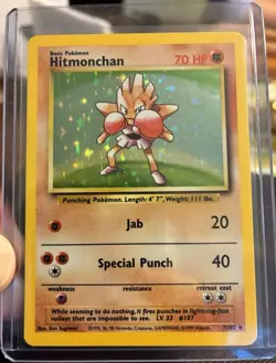 Pokemon Hitmonchan Base Set Holo Rare Card 7/102 70 HP English - Image 1