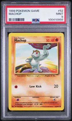 PSA 9 - Machop 52/102 Base Set Common Pokemon Card 1999 Unlimited - Image 1