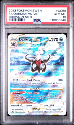 2023 POKEMON SWORD & SHIELD CROWN ZENITH #GG50 FULL ART/DARKRAI VSTAR PSA 10 - Image 1