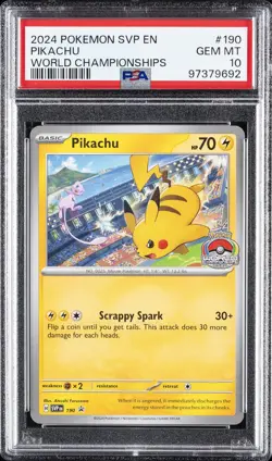 2024 POKEMON SVP EN-SV BLACK STAR PROMO WORLD CHAMPIONSHIPS #190 PIKACHU PSA 10 - Image 1