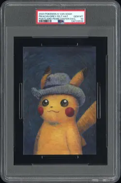 2023 POKEMON X VAN GOGH POSTCARD PIKACHU WITH GREY FELT HAT PSA 10 - Image 1