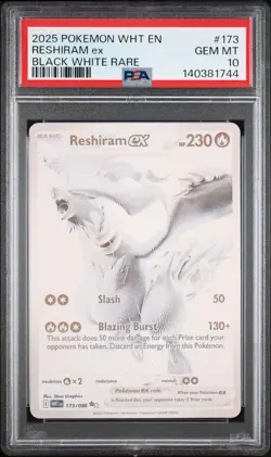 2025 Reshiram EX #173 White Flare BWR PSA 10 Gem Mint Pokemon - Image 1