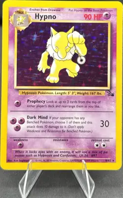 Pokemon tcg fossil Hypno 8/62 holo rare 90 HP unlimited edition English - Image 1