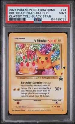 Birthday Pikachu Holo 24 Celebrations Classic Collection Pokemon PSA 9 - Image 1