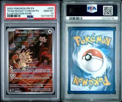 Pokemon TCG Team Rockets Meowth Card 203/182 Destined Rivals PSA 10 - Image 1