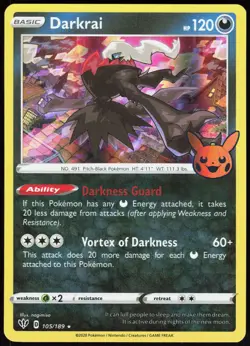 Darkness Ablaze Darkrai 105/189 Holo Rare Pokemon Holo NM/M - Image 1