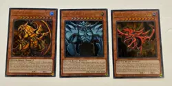 YUGIOH Egyptian God Card Set Obelisk, Slifer, & Ra LDK2 Ultra Rare LP - ERRORS - Image 1