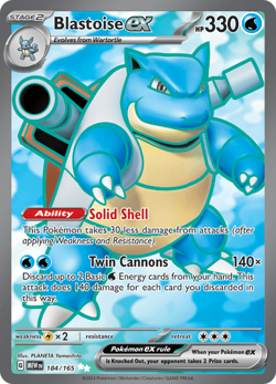 Pokemon TCG Blastoise ex 184/165 Full Art Ultra Rare Scarlet & Violet 151 NM/M - Image 1