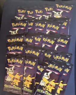 25- Pokemon Trick or Trade Booster Packs Promo English Pikachu Gengar Mimikyu - Image 1