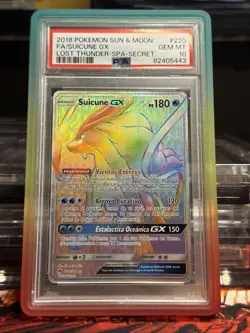 2018 POKEMON SUN & MOON LOST THUNDER SECRET #220 SUICUNE GX PSA 10 SPANISH - Image 1