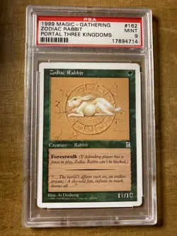MTG ✨ZODIAC RABBIT✨ Portal Three Kingdoms PSA 9 MINT 1999 English Low POP ! MTG - Image 1