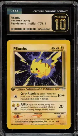 Pokemon Pikachu Neo Genesis 1st Edition #70 CGC 10 Pristine - Image 1