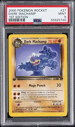 2000 POKEMON ROCKET 1ST ED #27 DARK MACHAMP PSA 9 - Image 1