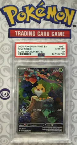 🌟2025 POKEMON WHT EN-WHITE FLARE ILLUSTRATION RARE #087 SEWADDLE PSA 10🌟 - Image 1
