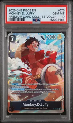 2025 One Piece Monkey D Luffy P-075 Premium Card Collection Vol. 3 PSA 10! - Image 1