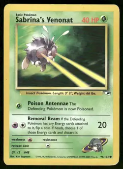 Pokemon Cards Sabrina's Venonat 96/132 Unlimited Gym Heroes WOTC Common MP *1 - Image 1