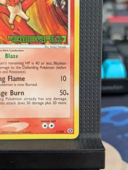 BLAZIKEN REVERSE HOLO STAMP 1/106 EX EMERALD POKEMON ENGLISH LP - Image 4