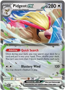 PIDGEOT EX 164/197 OBSIDIAN FLAMES POKEMON (ULTRA, NM) TCG - JUL3-25 - Image 1